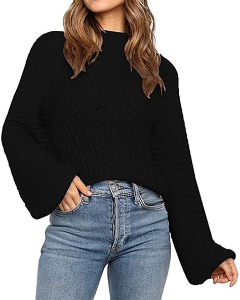 Btfbm Women Turtleneck Lantern Long Sleeve Slouchy Loose Soft Knit Sweaters Chic Classic Plain