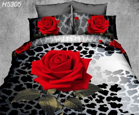 Digital Hd 3d Bedding Set Red Rose Bed Linen 3d Single Rose Duvet Cover