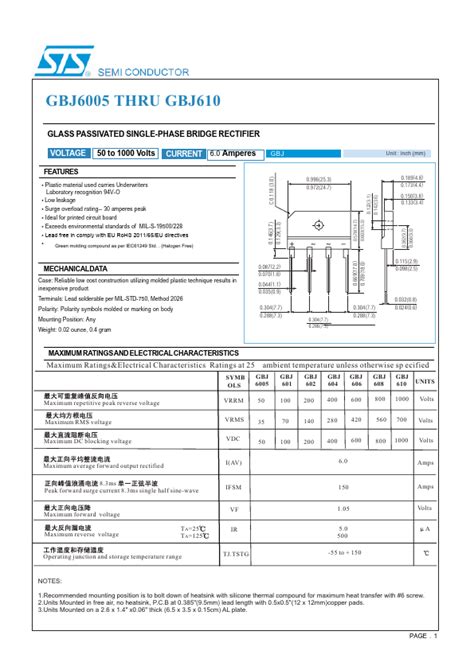 Gbj Datasheet Glass Passivated Single Phase Bridge Rectifier