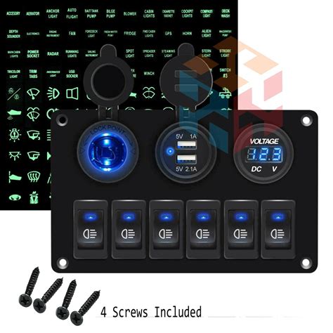 Car Marine Boat Gang Waterproof Circuit Blue Led Rocker Switch Panel