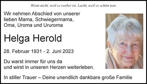 Traueranzeigen Von Helga Herold Trauer Anzeigen De