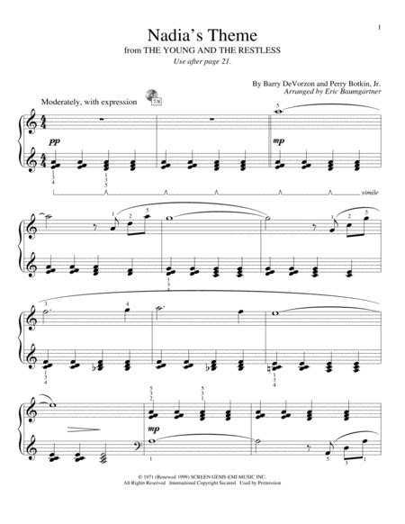 Download Nadia's Theme Sheet Music By TV Theme Song - Sheet Music Plus