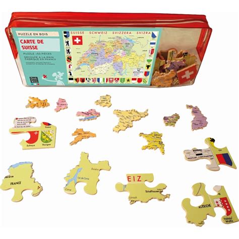 Puzzle Aus Handgefertigten Holzteilen Karte Der Schweiz Teile