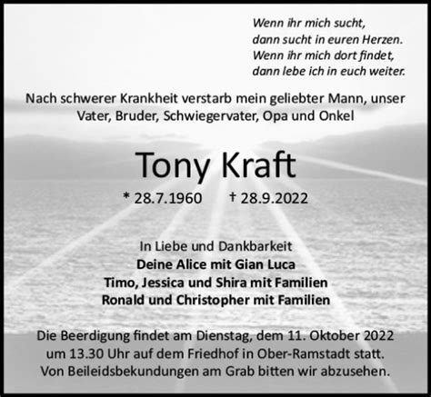 Traueranzeigen Von Tony Kraft Vrm Trauer De