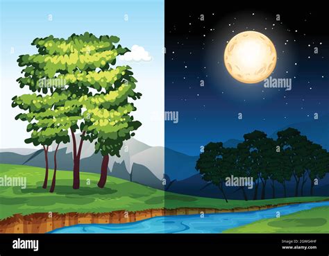 Set Of Daytime And Nightime Scenes Stock Vector Image And Art Alamy