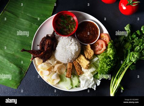 Nasi Lemak Kukus With Quail Meat Top View Malaysian Local Food Stock