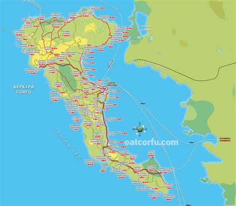 Map With Distances And Directions From Corfu Center Atcorfu