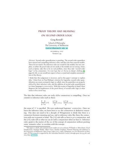 proof theory  meaning   order logic