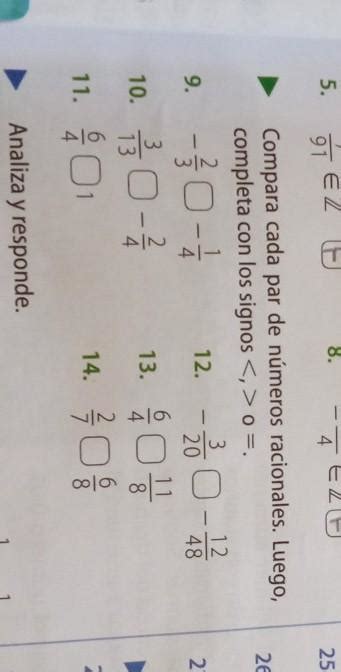 Compara Cada Par De N Meros Racionales Luego Completa Con Los Signos