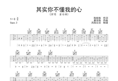 其实你不懂我的心吉他谱童安格c调弹唱简单85单曲版 吉他世界