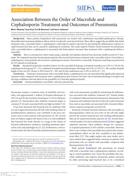 Pdf Association Between The Order Of Macrolide And Cephalosporin Treatment And Outcomes Of