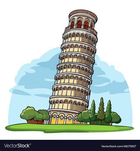 Leaning Tower Of Pisa Hand Drawn Comic Royalty Free Vector