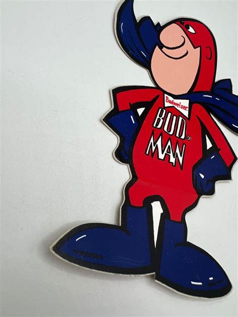 Vintage Bud Man Budweiser Beer Superhero Sticker Decal Cape Red Blue Ebay