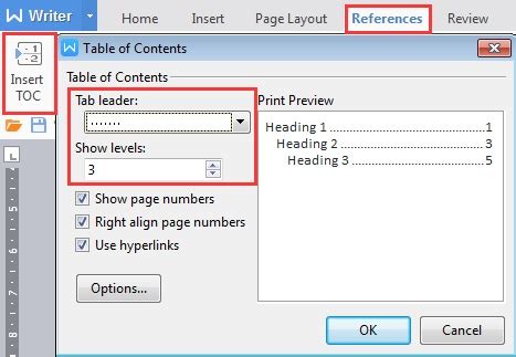 Introduction Of The Table Of Contents In Wps Writer