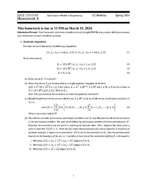 Hw Prob Homwok Eecs At Optimization Models In Engineering