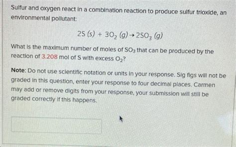 Solved Sulfur and oxygen react in a combination reaction to | Chegg.com