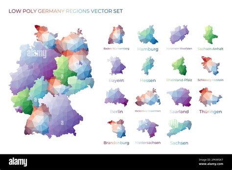 German Low Poly Regions Polygonal Map Of Germany With Regions