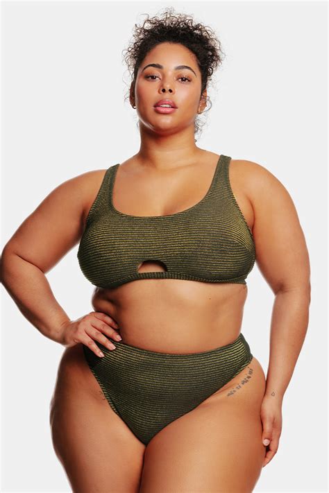 Ribbed Keyhole Bralette High Waist Plus Size Bikini Set