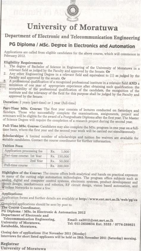 Postgraduate Diploma Or Msc Degree In Electronics And Automation