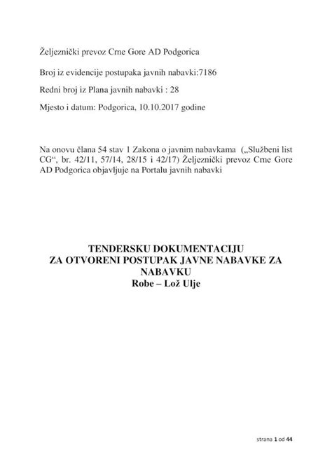 PDF TENDERSKU DOKUMENTACIJU ZA OTVORENI POSTUPAK JAVNE U Toku