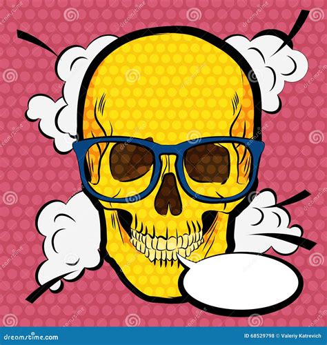 Human Skull With Glasses Pop Art Comic Style Illustration Stock