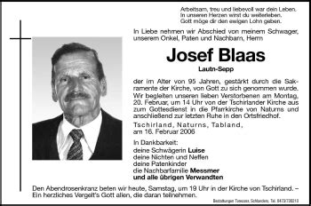 Traueranzeigen Von Josef Blaas Trauer Bz