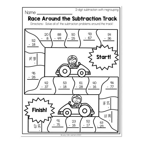 Nd Grade Math Worksheets Digit Subtraction With Regrouping Race