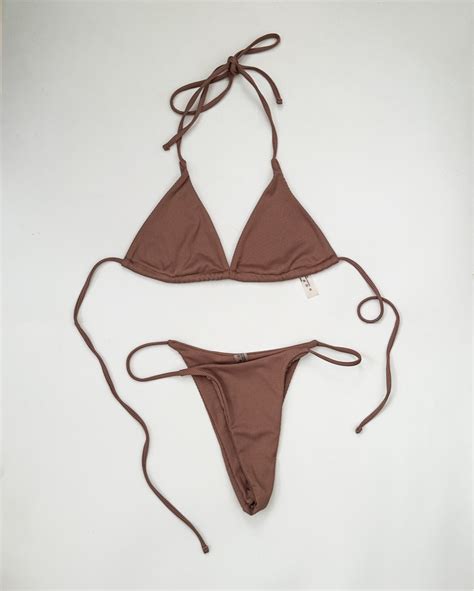 Brown Ribbed Triangle Two Piece Bikini Set Women S Fashion Swimwear Bikinis Swimsuits On