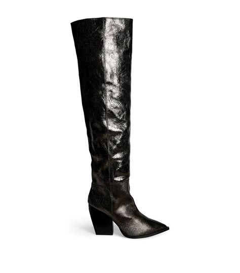 AllSaints Leather Reina Crinkle Knee High Boots 100 In Black Lyst