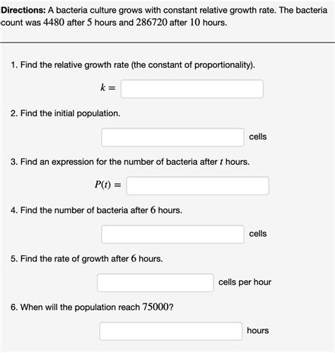 Solved Directions A Bacteria Culture Grows With Constant Chegg