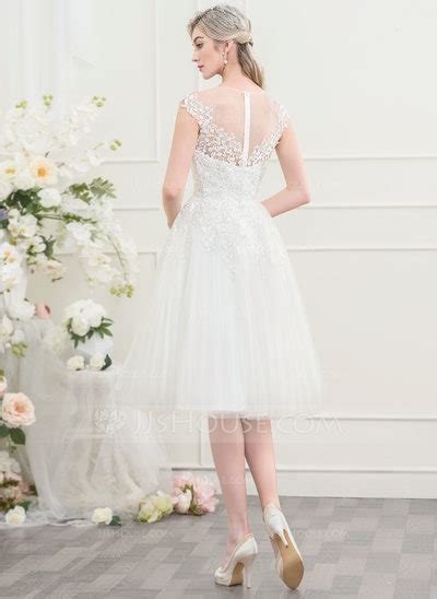 A Line Illusion Knee Length Tulle Wedding Dress Jj S House