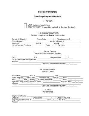 Fillable Online Stockton University Void Stop Payment Request Fax Email