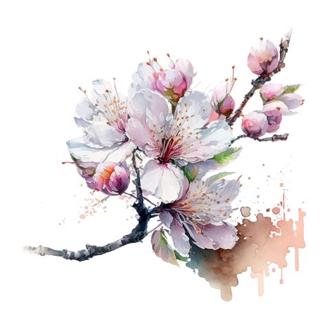 Spring Flowers Cherry Blossoms And Falling Petals Background Watercolor