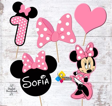 Printable Minnie Mouse Pink Birthday Cake Toppers Party Etsy