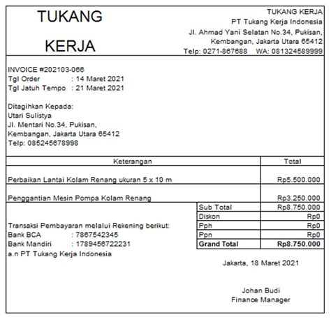 Contoh Invoice Tagihan Sederhana Homecare