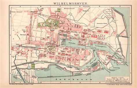 Alte Historische Landkarte Wilhelmshaven Stadtplan Lithographie 1892