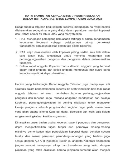 Kata Sambutan Saat Rat Koperasi Tahun 2023 Pdf