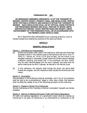 Fillable Online 124 AN ORDINANCE AMENDING ORDINANCE 118 OF THE TOWNSHIP