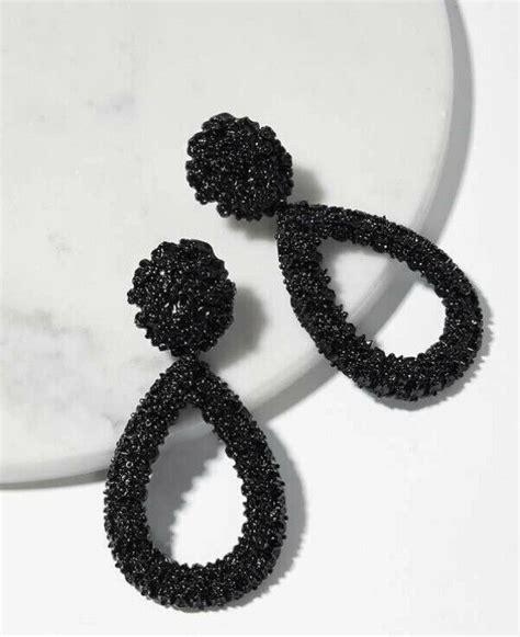 Womens Black Textured Waterdrop Large Long Dangle Drop Decor Earrings