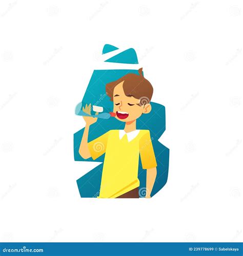 Boy Drinks Water From Bottle Flat Vector Illustration Isolated On