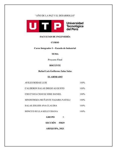 Trabajo Final Integrador AÑO DE LA PAZ Y EL DESARROLLO FACULTAD DE