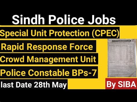 Sindh Police Jobs Police Constable BPs 7 RRF CMU SPU CPEC Last Date