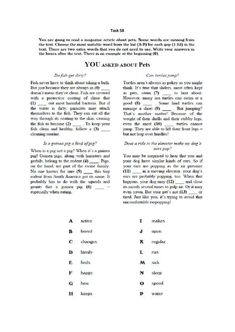 Gap Filling Exercise Task 58 Worksheet Live Worksheets