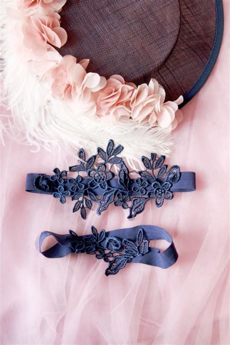 Wedding Garter Set Bridal Garter Set Navy Blue Lace Garters