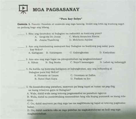 Solved MGA PAGSASANAY Para Kay Selya Gawain 1 Panuto Basahin At