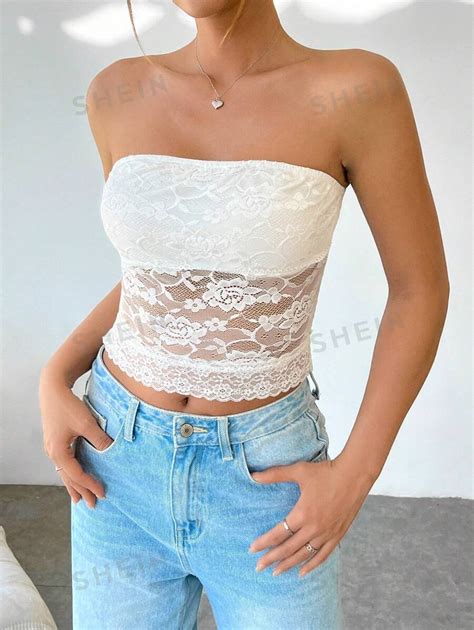 Shein Ezwear Lace Strapless Top For Women Shein Usa