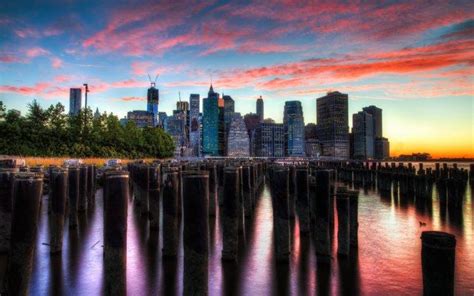 cityscape, HDR, Building, Reflection, Sunset, Clouds, Sea