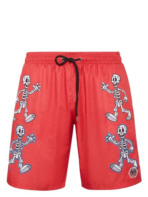 Philipp Plein Skeleton Print Swim Shorts Red Farfetch Uk