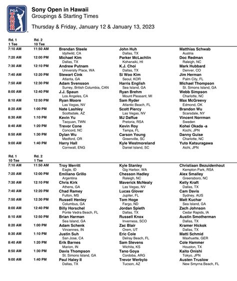 Pga Tour Communications On Twitter First And Second Round Tee Times