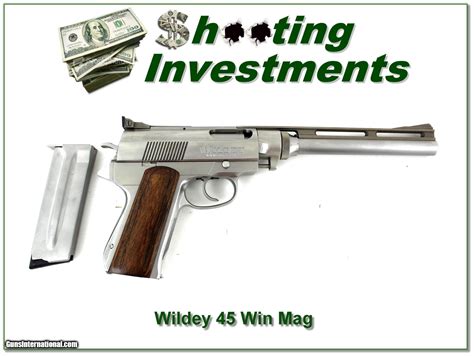 Wildey pistol stainless 10in in 45 Winchester Magnum 3 mags